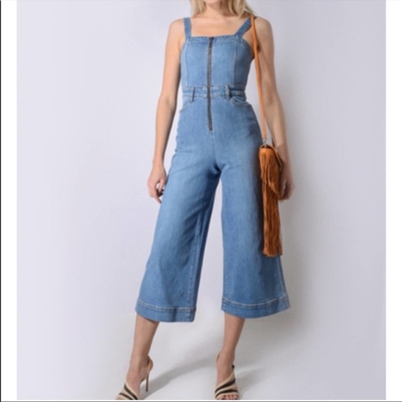Alice + Olivia Pants - Alice+Olivia Gorgeous Gaucho Zip Up Denim Jumpsuit NWT